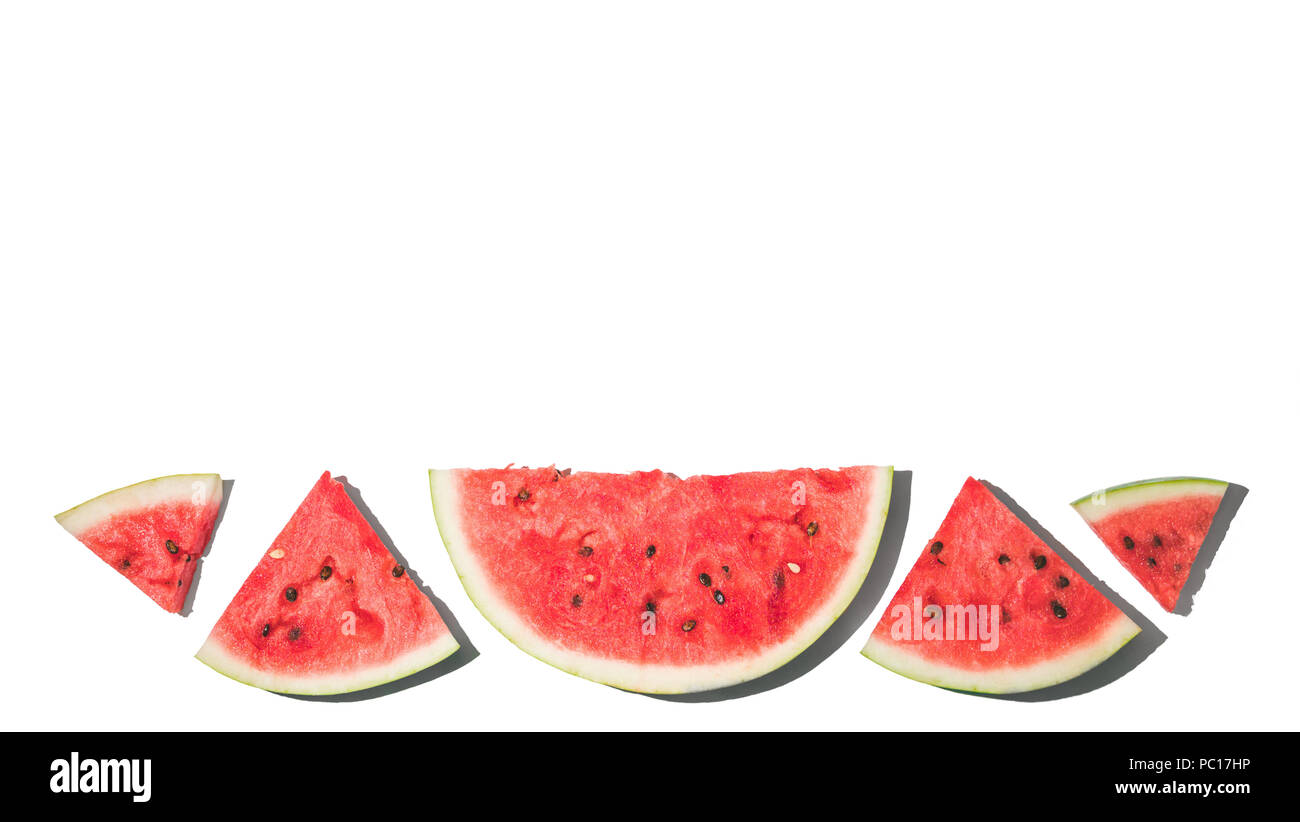 Watermelon background. Top view of watermelon slices isolated on white ...
