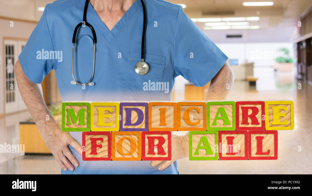 Medicare for All message built from wooden blocks Stock Photo