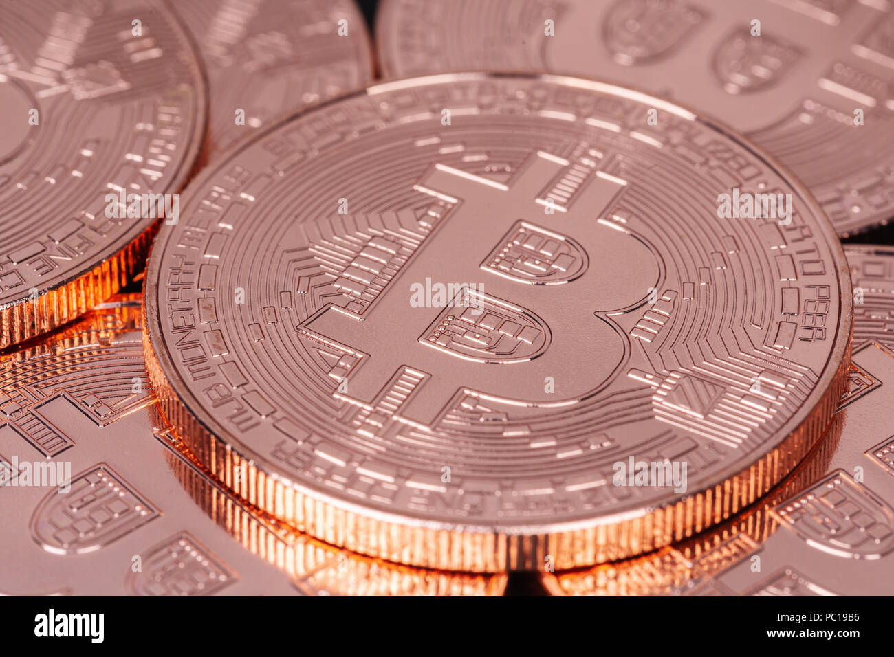 Cryptocurrency physical bronze bitcoin, new virtual money Stock Photo