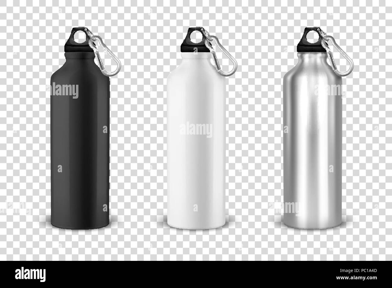 Download Vector Realistic 3d Black White And Silver Empty Glossy Metal Water Bottle With Black Bung Icon