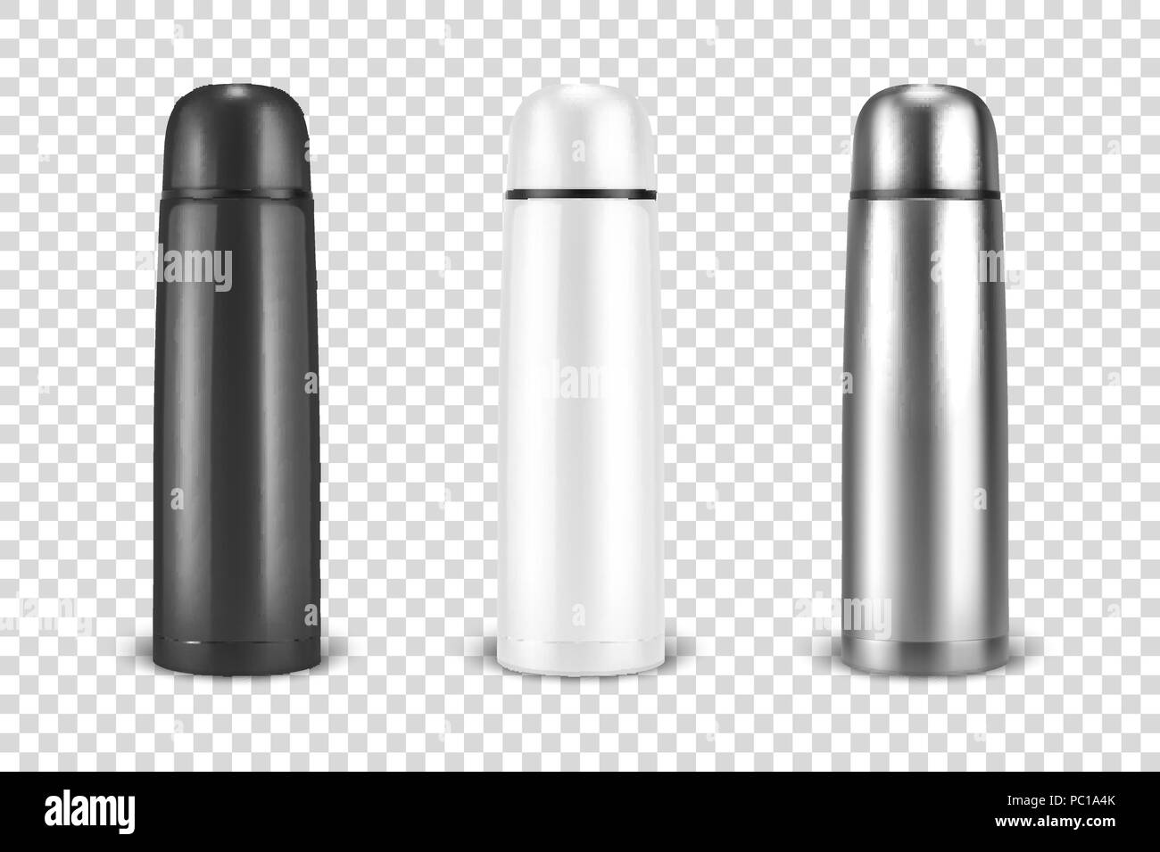 Download Vector Realistic 3d Black White And Silver Empty Glossy Metal Vacuum Thermo Tumbler Flask Icon Set