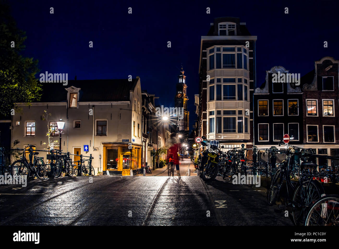 Night view of Amsterdam city, Netherlands Stock Photo