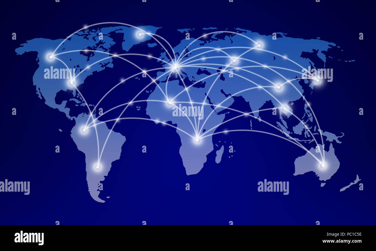 world map with global network communication concept Stock Photo - Alamy