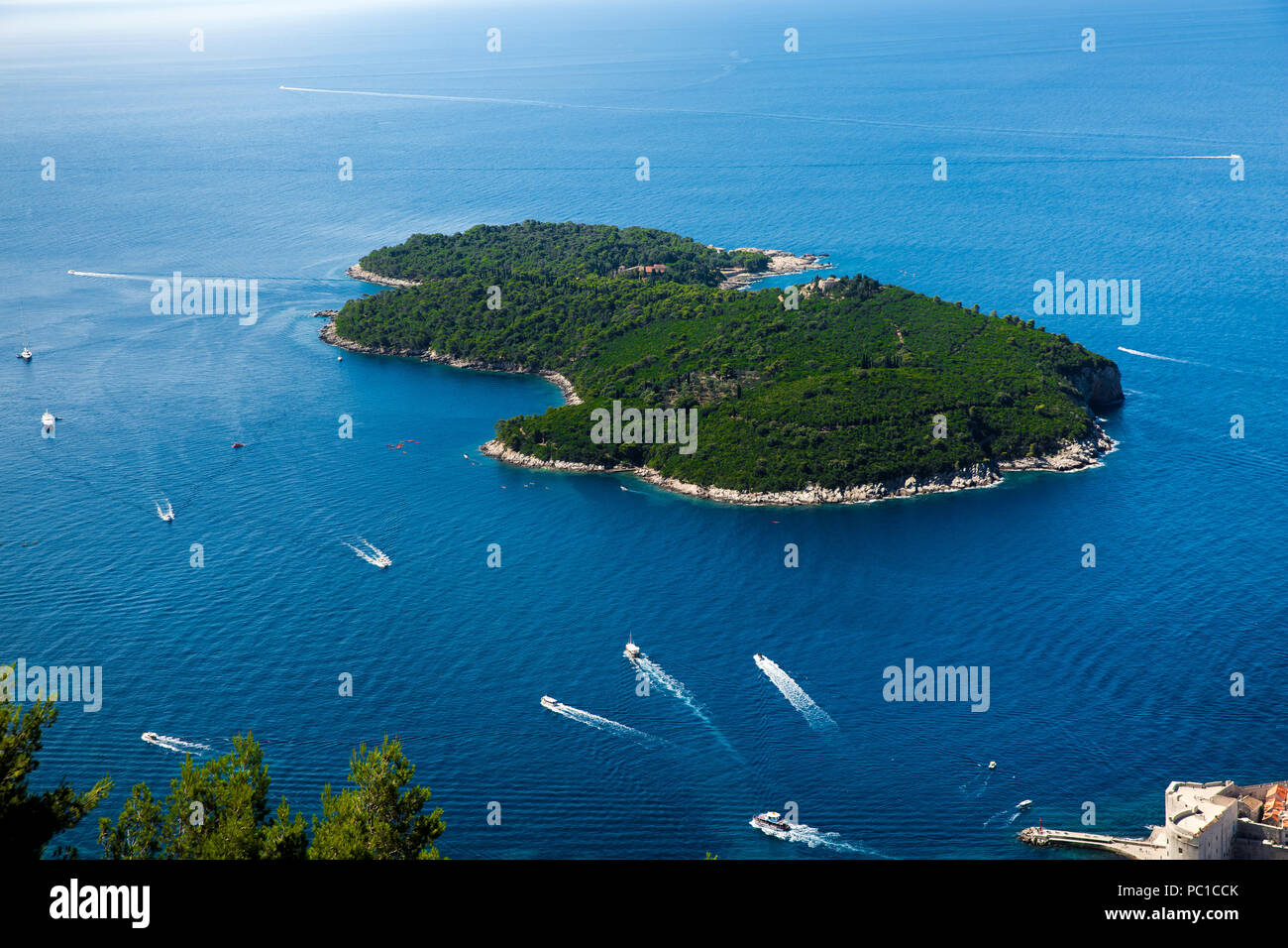 Green Lokrum island in Montenegro, aerial view Stock Photo