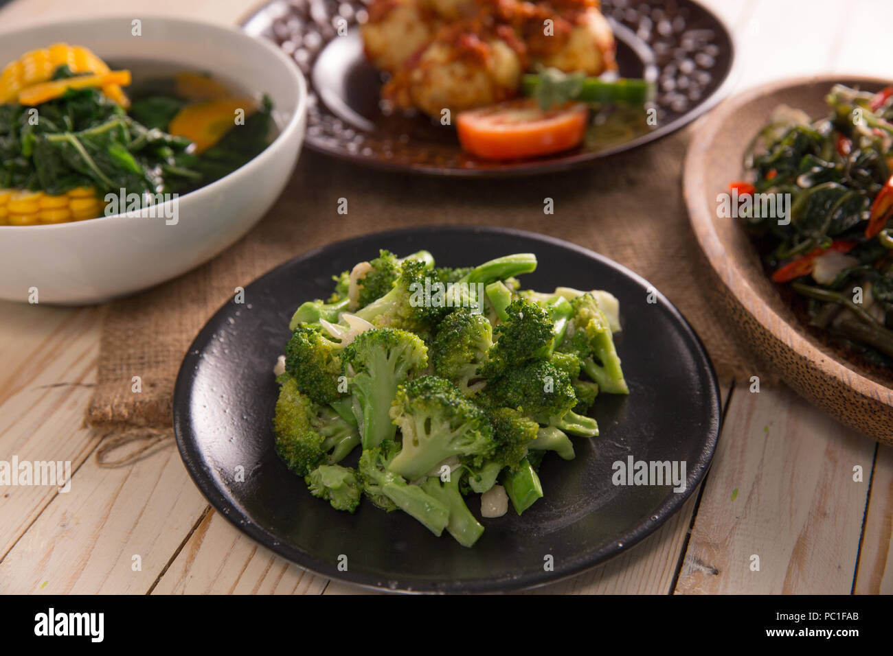 Stir fried broccoli or cah brokoli Stock Photo