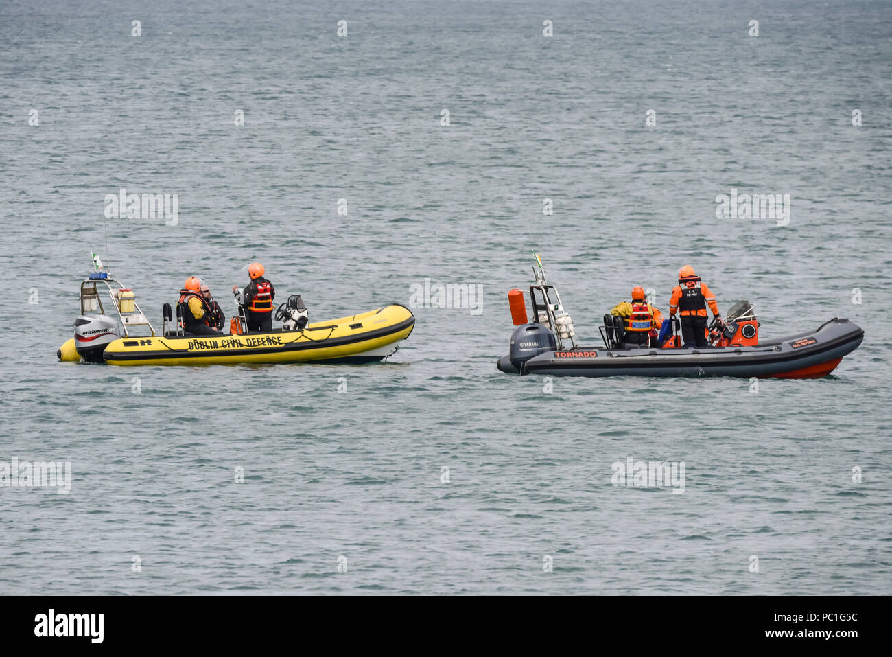 Two RIBs belonging to the Irish Civil Defence out at sea. Stock Photo