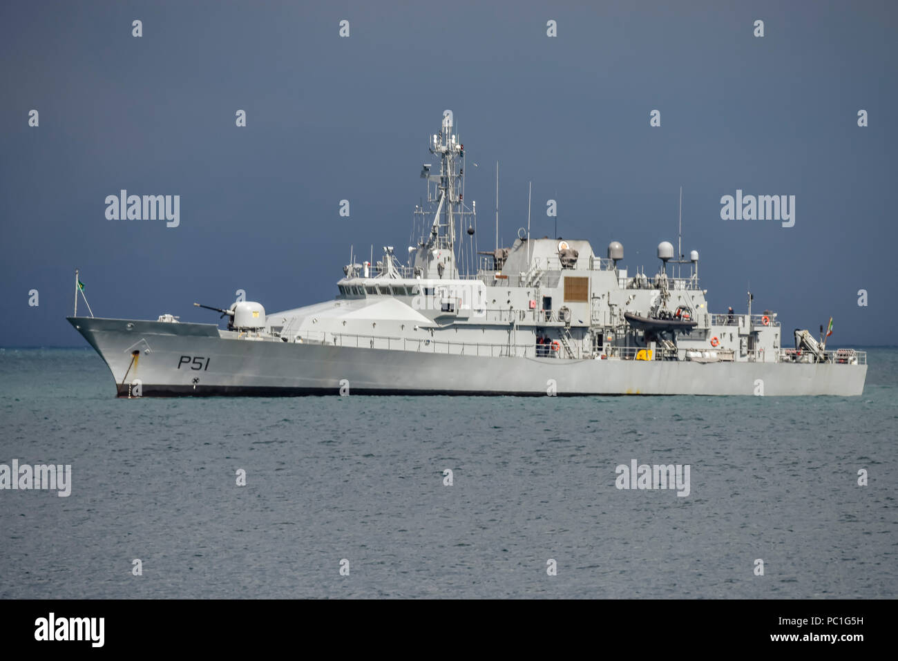 LÉ Róisín (P51) offshore patrol ship for the Irish Naval Service, involved with fisheries protection, search and rescue and maritime protection operations. Stock Photo