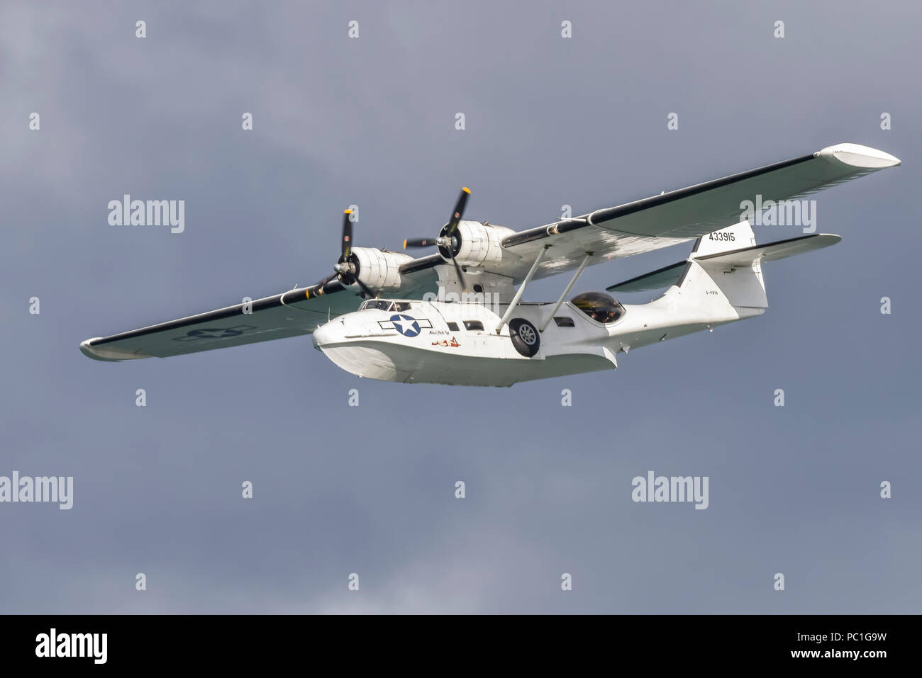 PBY-5A Catalina Flying Boat G-PBYA, a former submarine hunter during WW2 for the Royal Canadian Air Force. Stock Photo