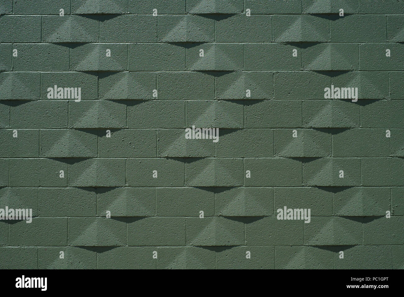 Green Pattern Cinderblock Wall Background Stock Photo