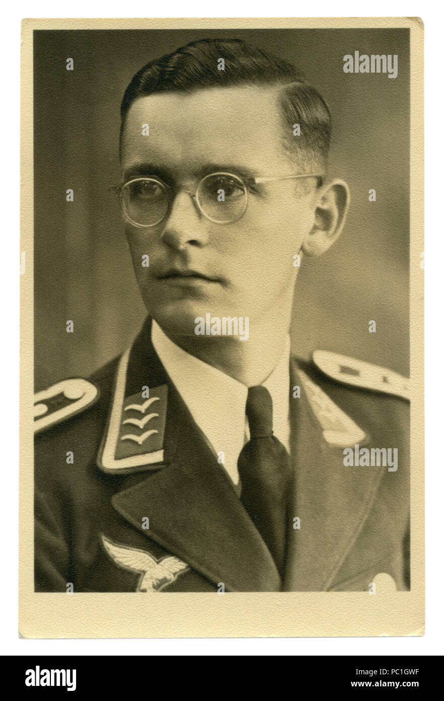 German historical photo: young handsome man,  sergeant major air force in military uniform, Luftwaffe, world war two, ww2, Germany, Third Reich Stock Photo