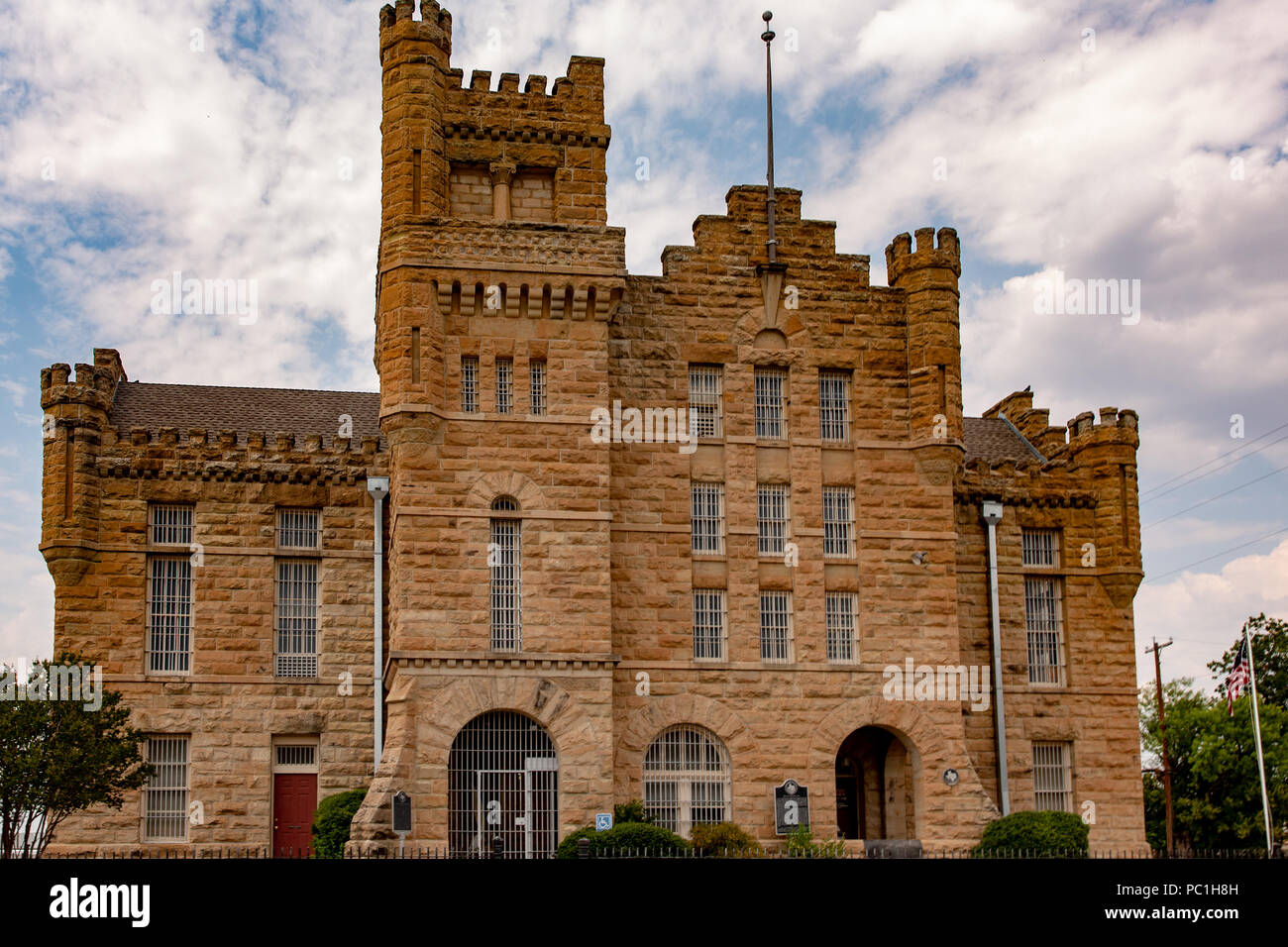 The historic Brown County jail was built in 1903. It is now on the National Registry of Historic Places and listed as a Texas Historic Landmark. Stock Photo