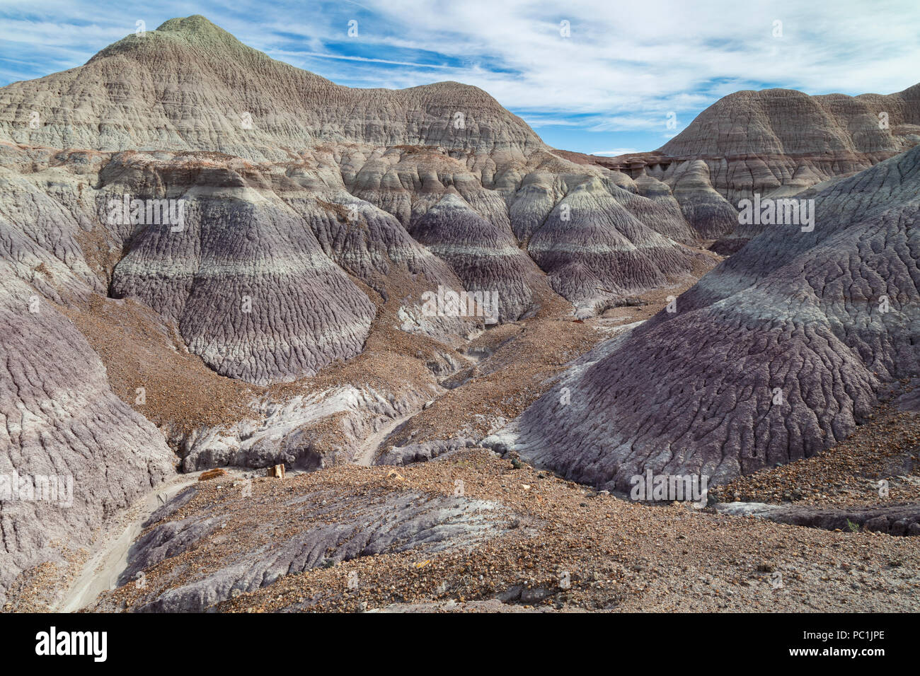 Eroding Bentonite Clay, Blue Mesa, Petrified Forest NP, AZ Stock Photo