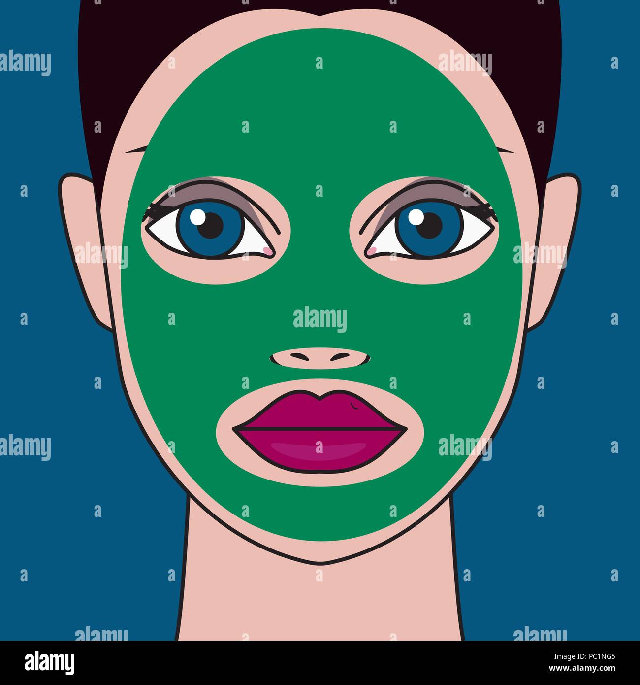 Clay mask, girl with mask on her face, cosmetic mask. Vector