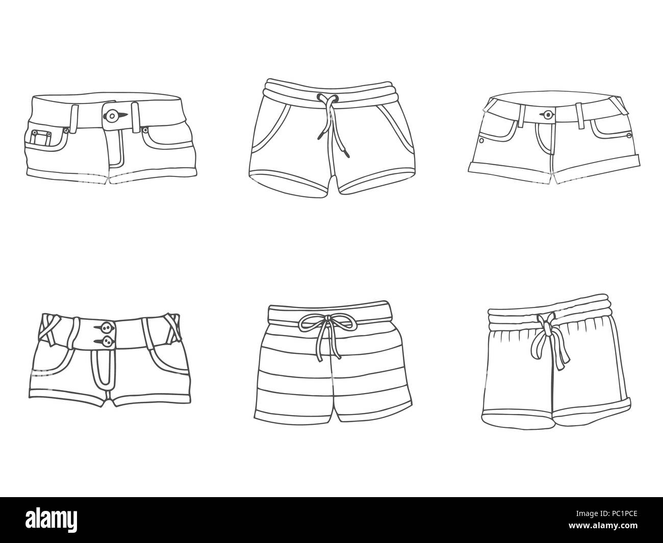 Fashion technical sketch of woman Denim Shorts in graphic Stock Photo -  Alamy
