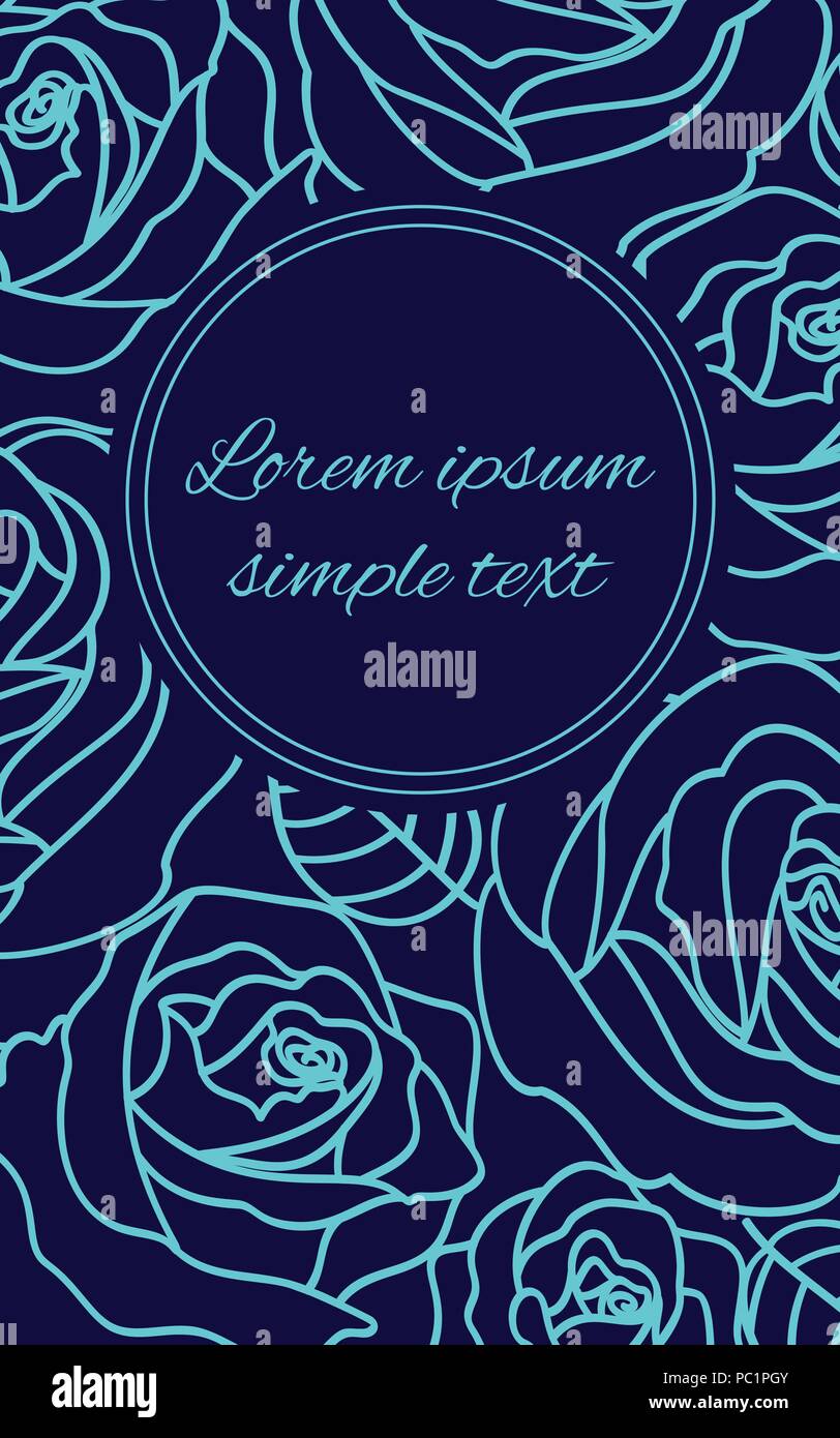 Vector pale blue outline roses greeting card or wedding invitations on