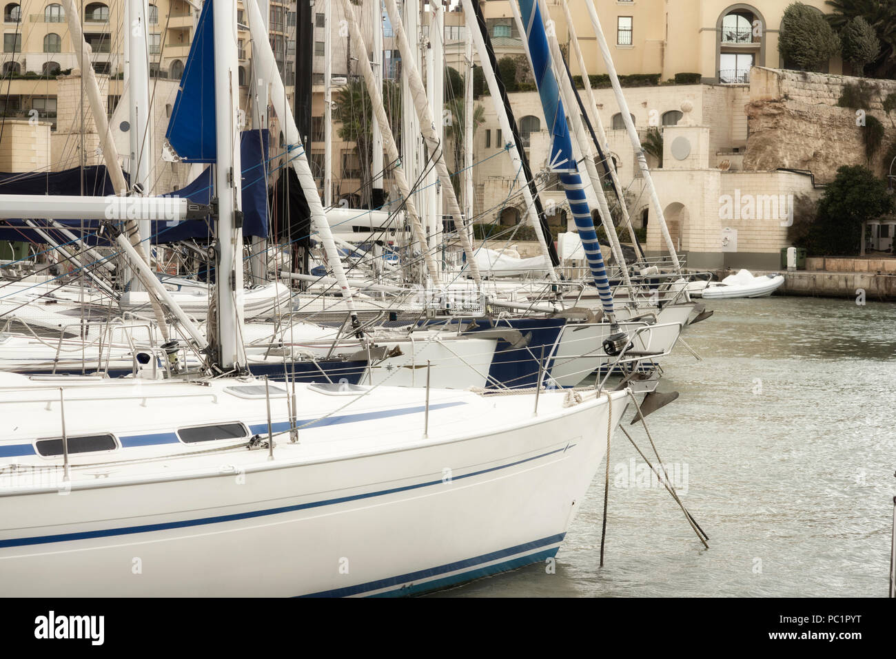 Sailboats Moored At Portomaso Marina in St. Julian, Malta Stock Photo