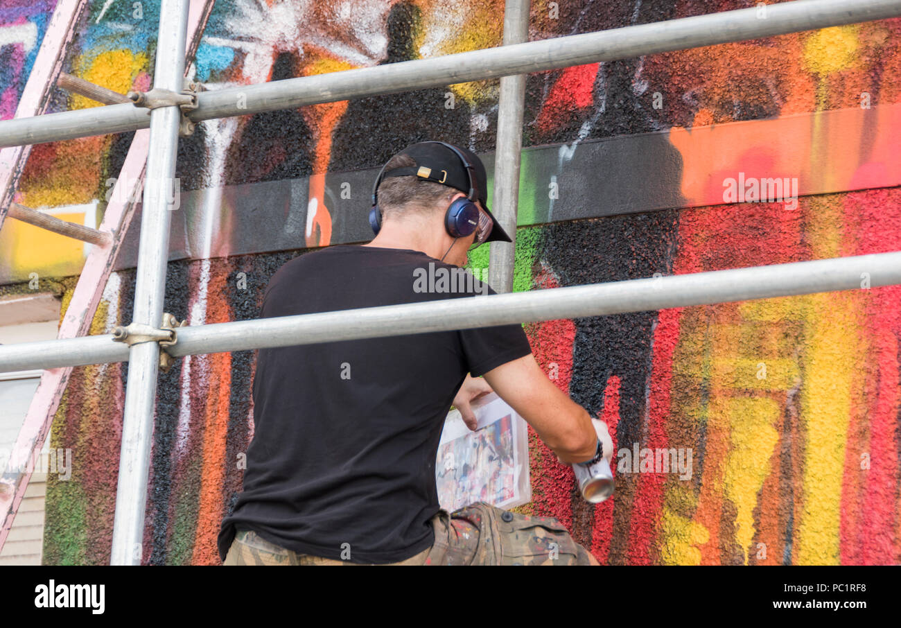 Ghost Cities by Dan Kitchener, a wall mural for the 10th anniversary of UPFest, the Urban Paint Festival in South Bristol, UK Stock Photo