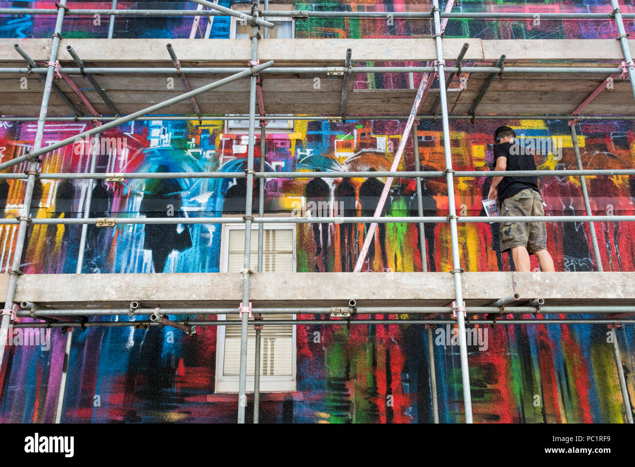 Ghost Cities by Dan Kitchener, a wall mural for the 10th anniversary of UPFest, the Urban Paint Festival in South Bristol, UK Stock Photo