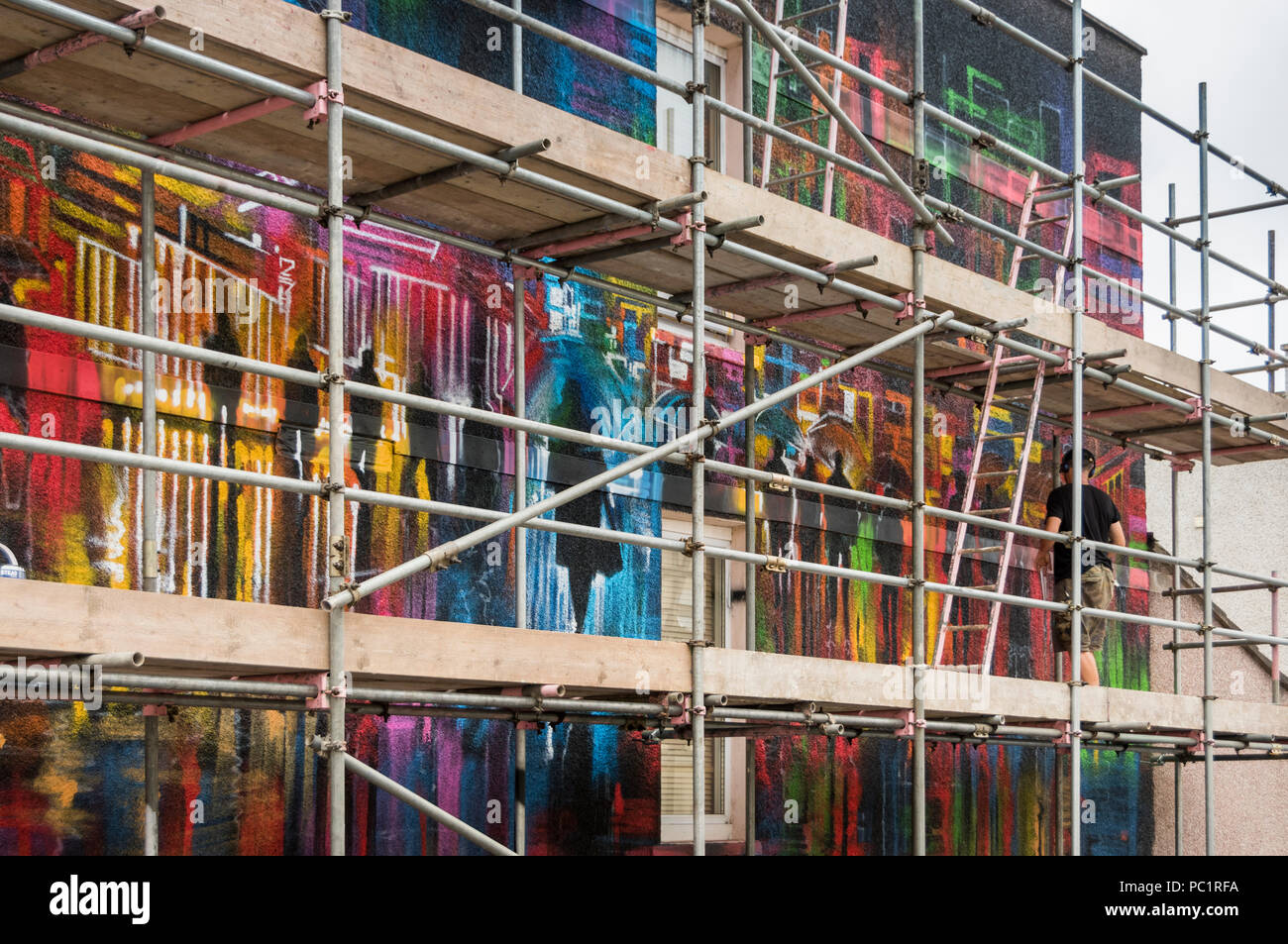 Ghost Cities by Dan Kitchener, a wall mural for the 10th anniversary of UPFest, the Urban Paint Festival in South Bristol, UK Stock Photo