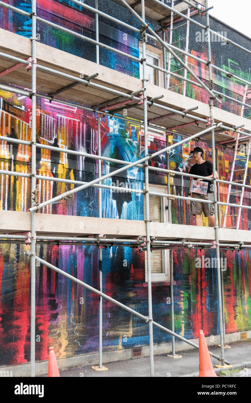 Ghost Cities by Dan Kitchener, a wall mural for the 10th anniversary of UPFest, the Urban Paint Festival in South Bristol, UK Stock Photo