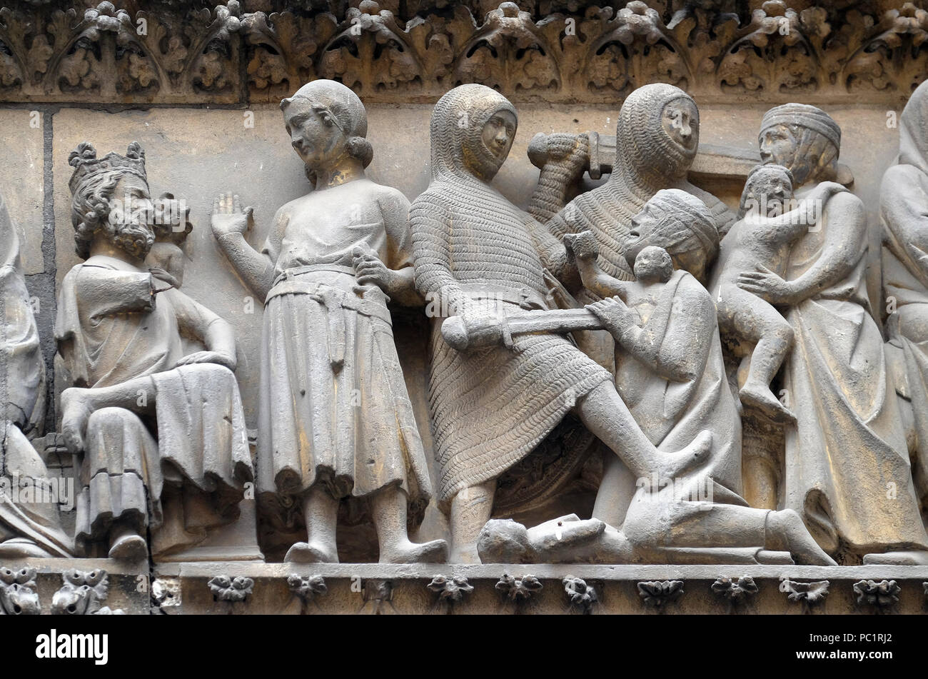 Massacre of the Innocents, Portal on north facade, Notre Dame Cathedral, Paris, UNESCO World Heritage Site in Paris, France Stock Photo