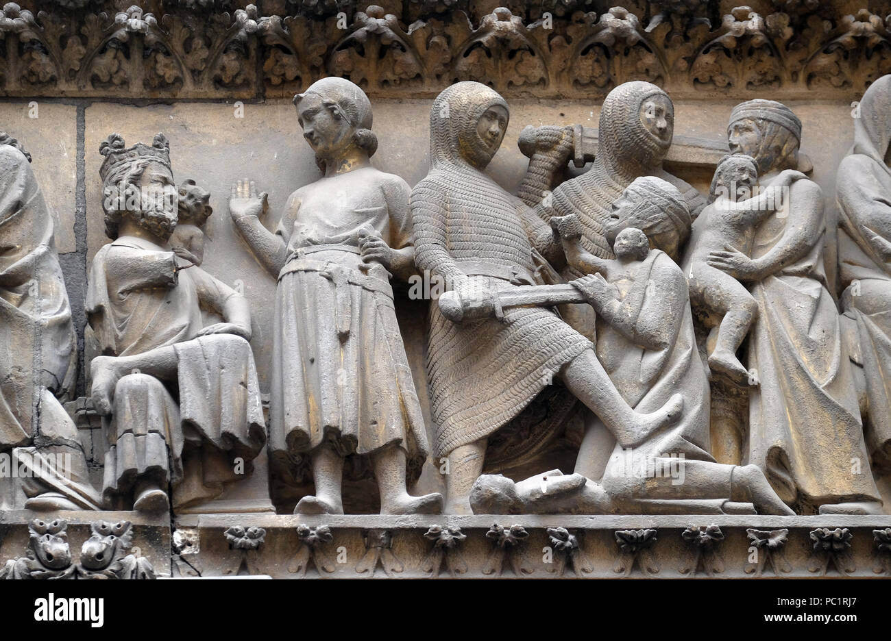 Massacre of the Innocents, Portal on north facade, Notre Dame Cathedral, Paris, UNESCO World Heritage Site in Paris, France Stock Photo