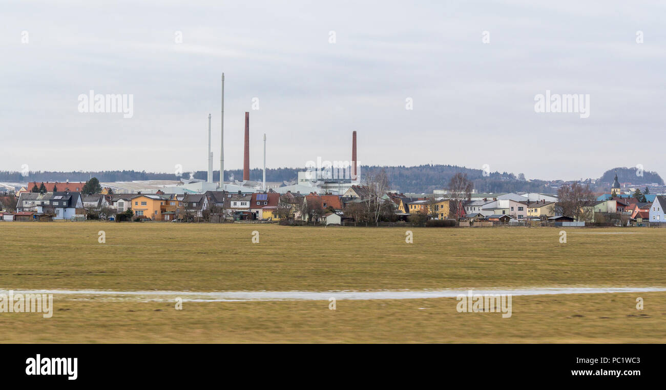 industrial roadside scenery in the Czech Republic at winter time Stock Photo