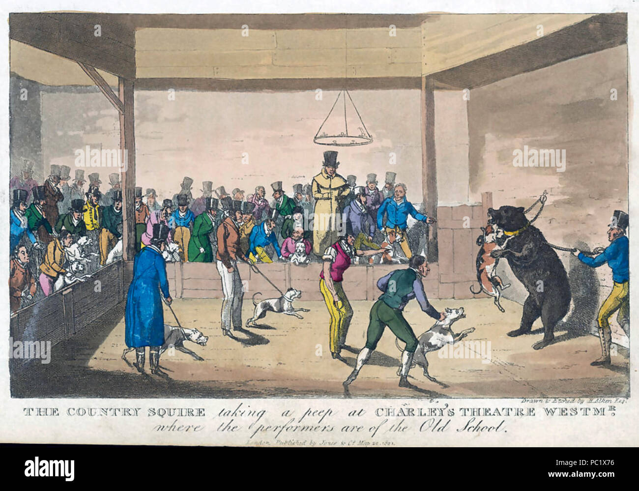 BEAR BAITING at Charley's Theatre, Westminster, London, in 1821 Stock Photo