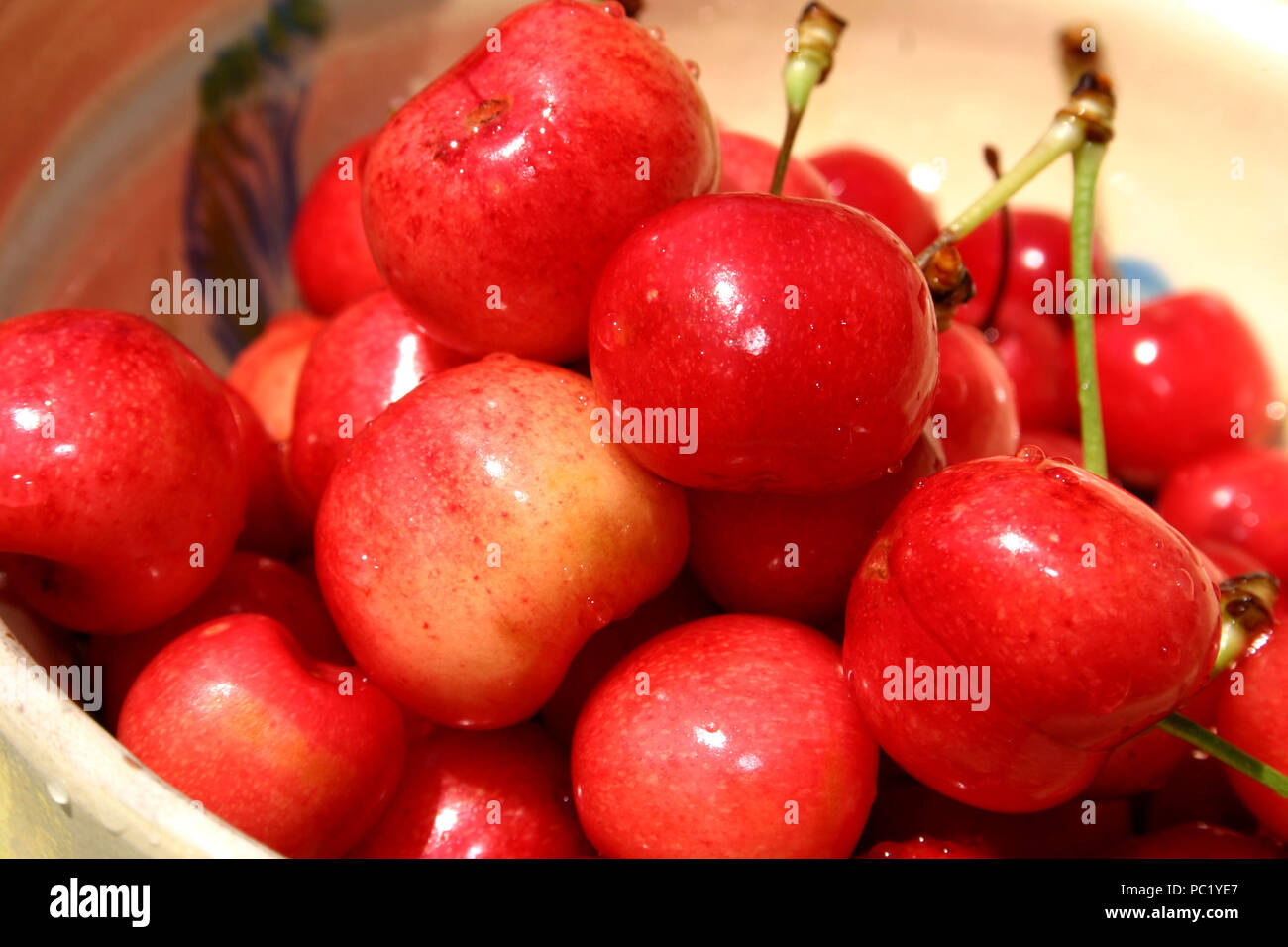 Close-up of beautiful cherries in a bowl Stock Photo