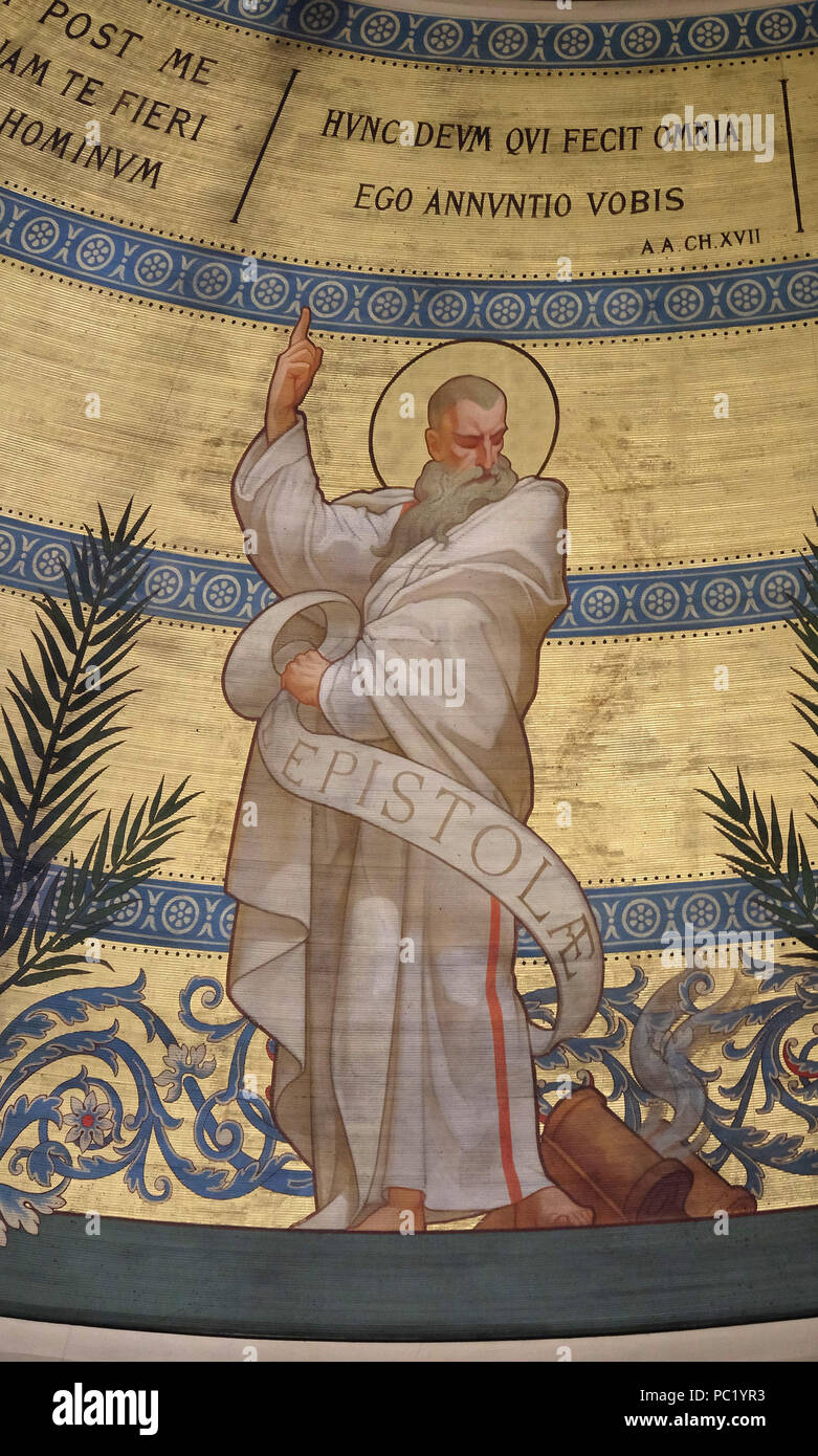 Saint Paul, the dome painted by Charles Joseph Lameire, St Francis Xavier's  Church in Paris, France Stock Photo - Alamy