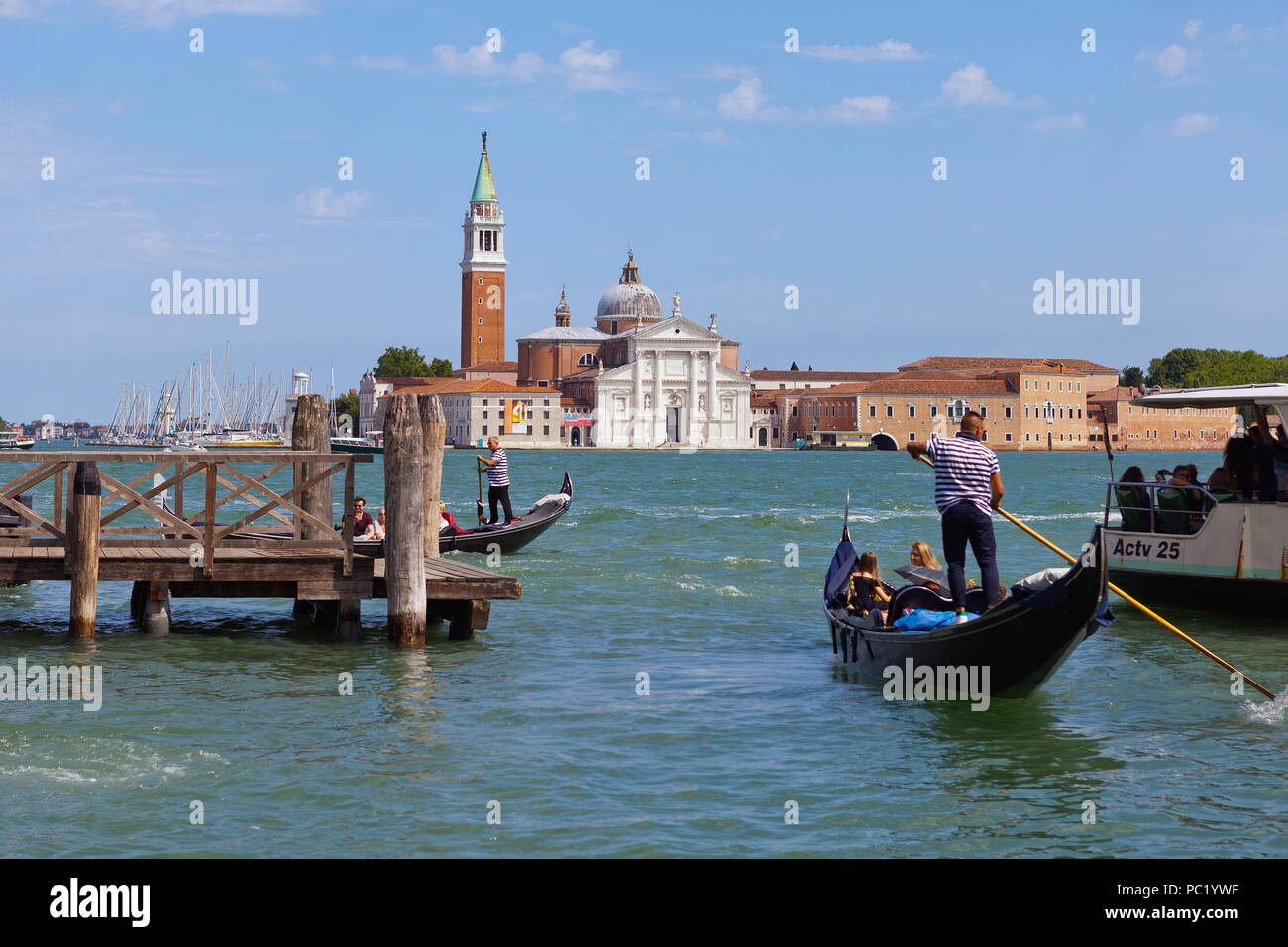Gondolas and Church of San Giorgio Maggiore, Venice Stock Photo