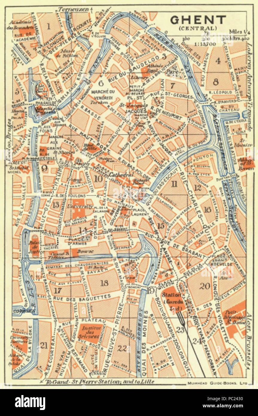 393 Map of Ghent, 1929, Guide Bleu Stock Photo