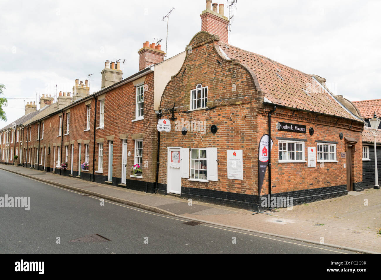 Southwold museum and row of cottages, Southwold, Suffolk UK Stock Photo