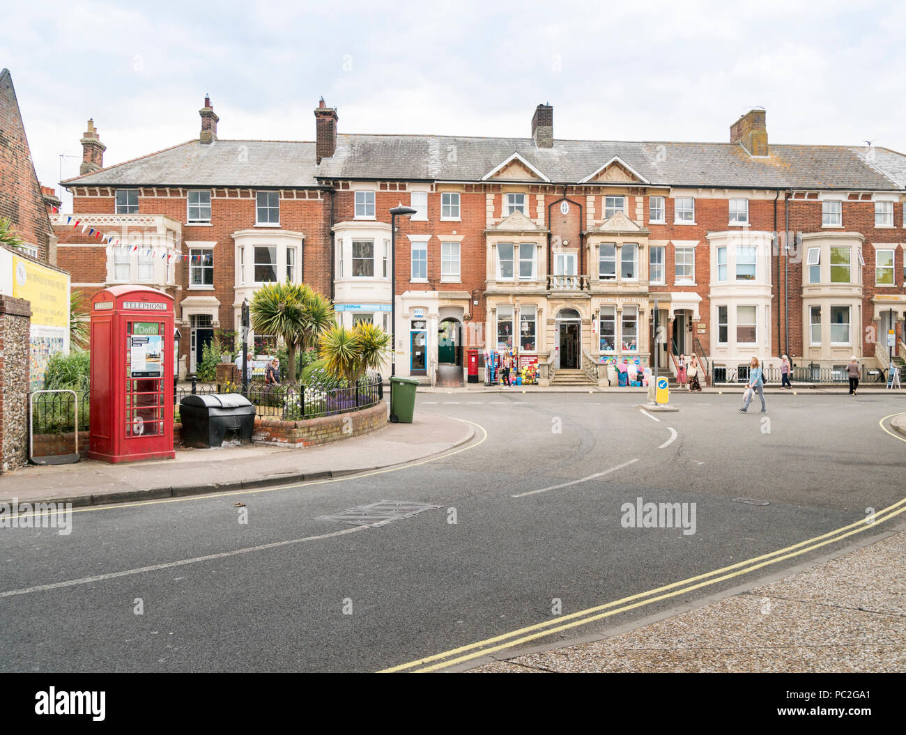 Shops and old buildings in the High Street of the historic seaside town of Southwold, Suffolk UK Stock Photo