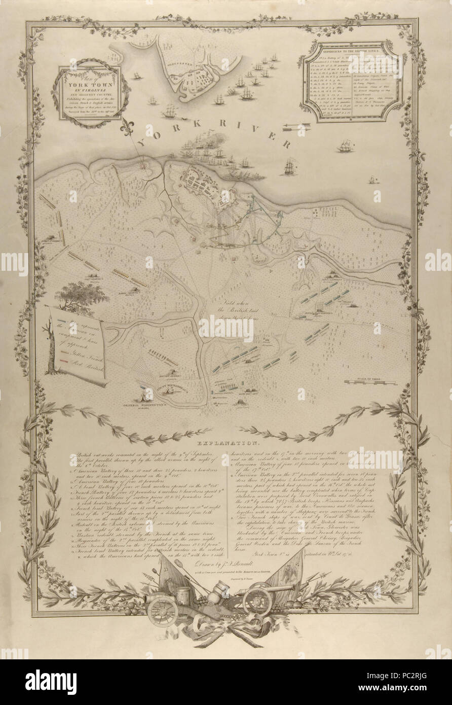 487 Plan of York Town in Virginia and adjacent country exhibiting the operations of the American French English armies during the siege of that place in Oct 1781 surveyed from the 22nd to the 28th Octr Stock Photo