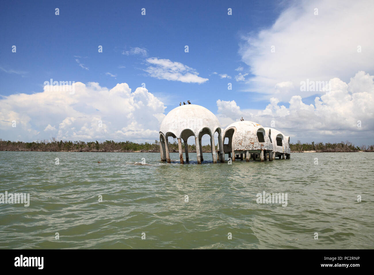 Blue sky over the Cape Romano dome house ruins in the Gulf Coast of Florida Stock Photo