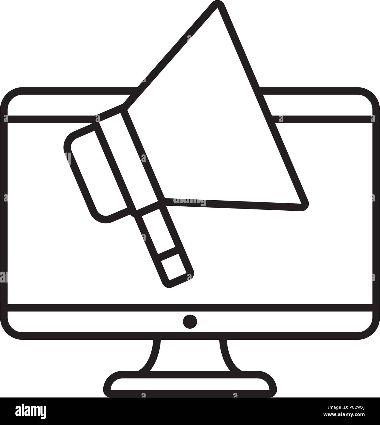 computer with megaphone icon over white background, vector illustration ...