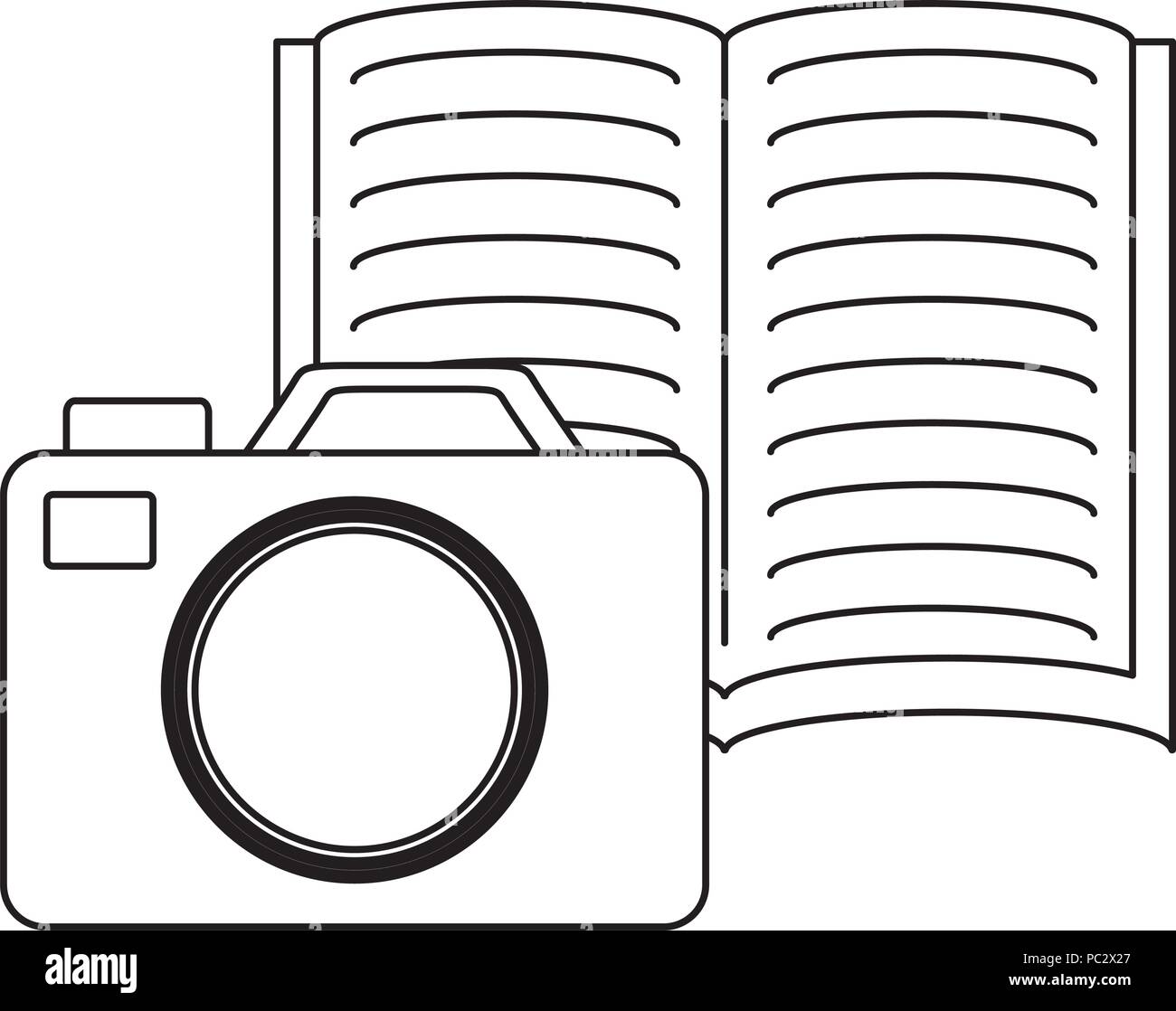 photographic camera and book icon over white background, vector ...