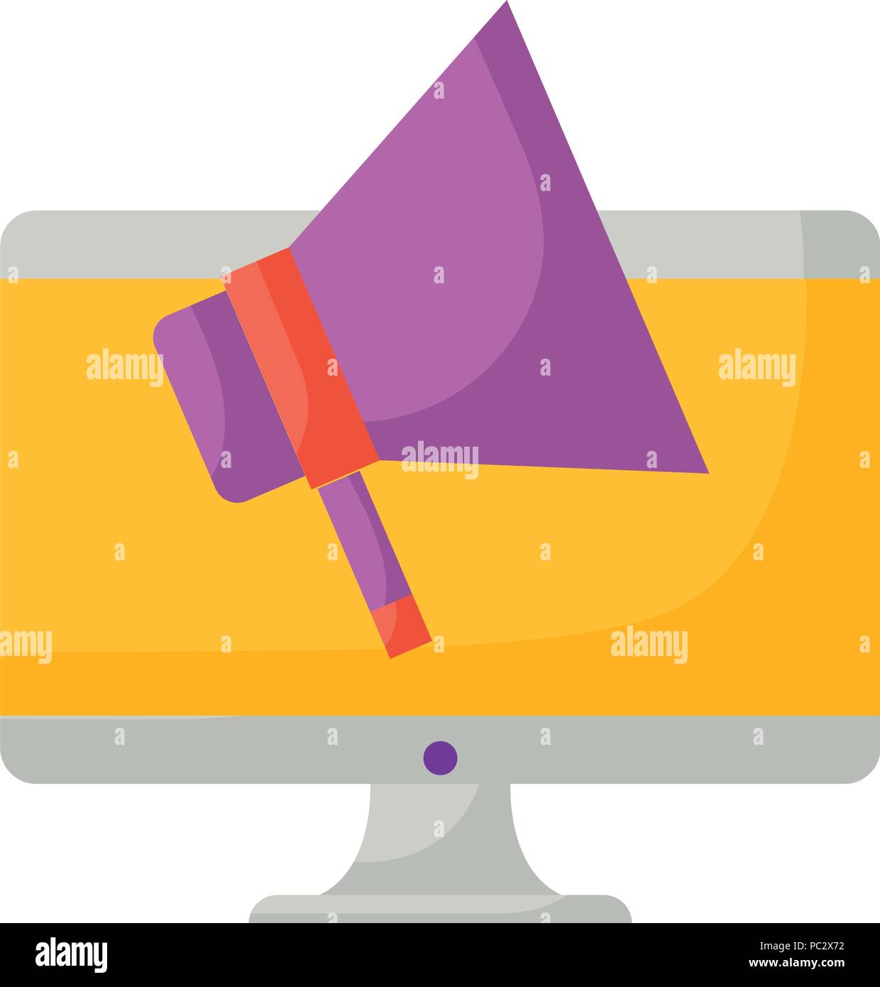 computer with megaphone icon over white background, vector illustration ...