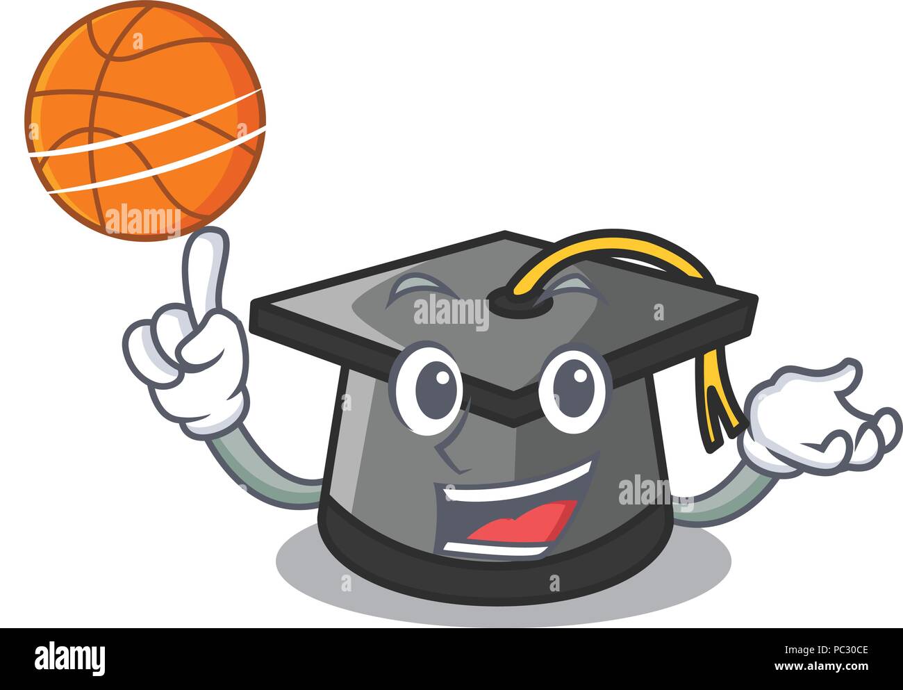 With basketball graduation hat character cartoon Stock Vector