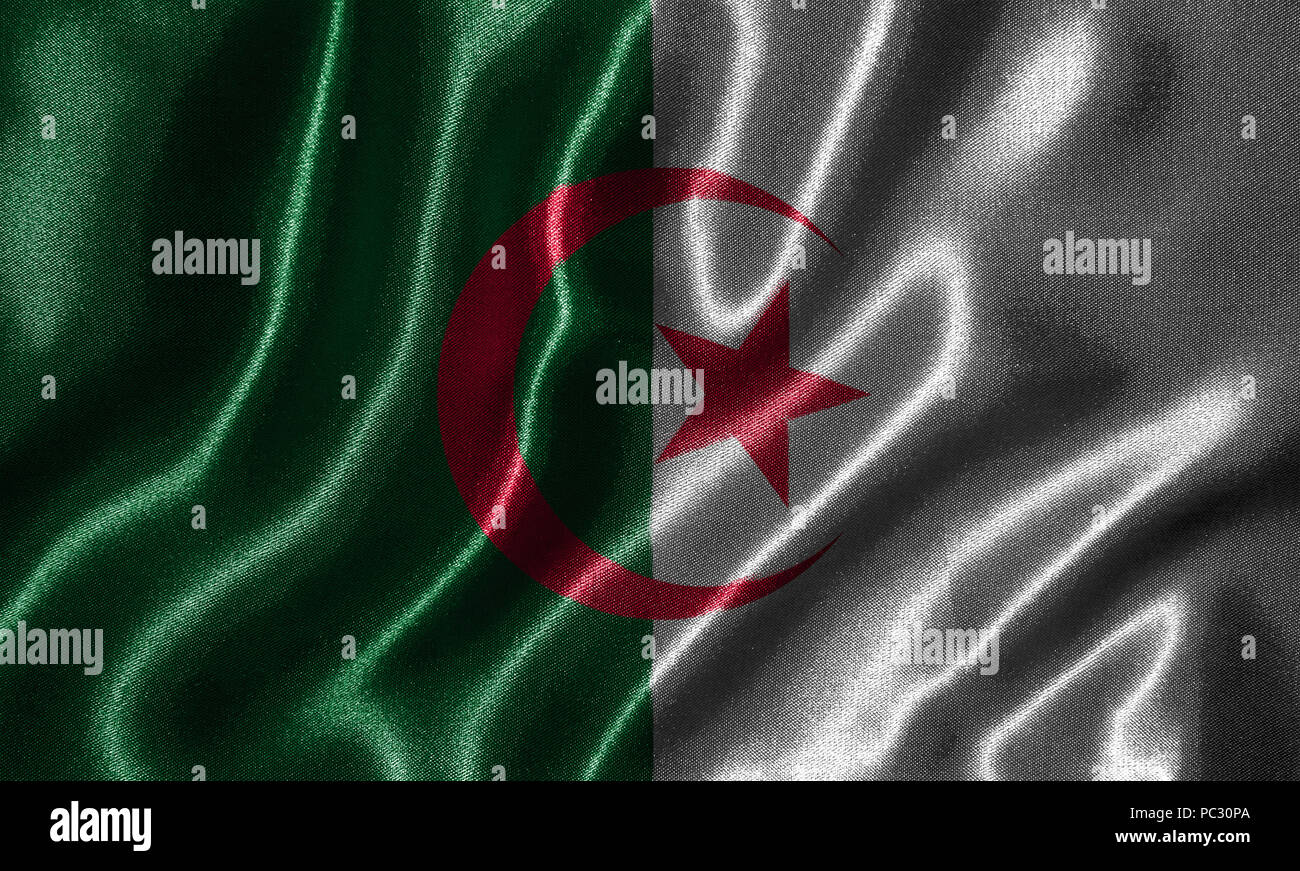 Algeria country flag on wavy silk fabric background 3585749 Stock