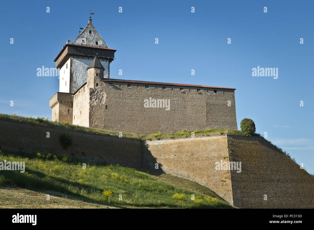 Medieval castle in Narva, Estonian border with Russia Stock Photo