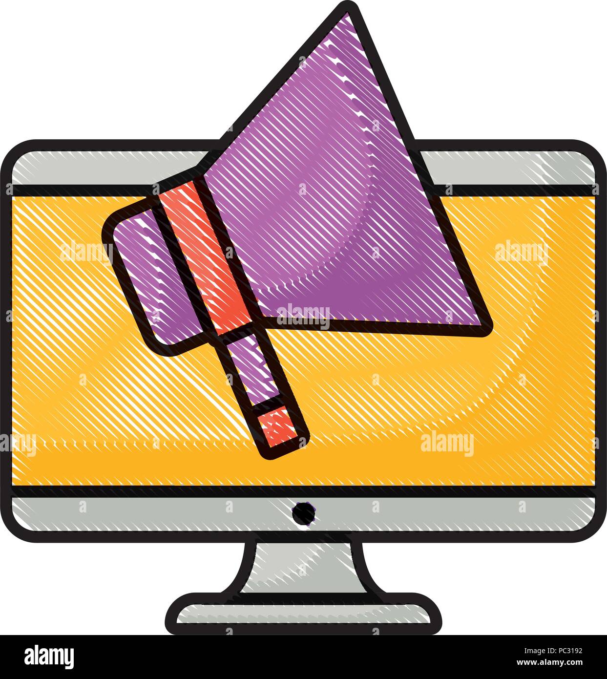 computer with megaphone icon over white background, vector illustration ...