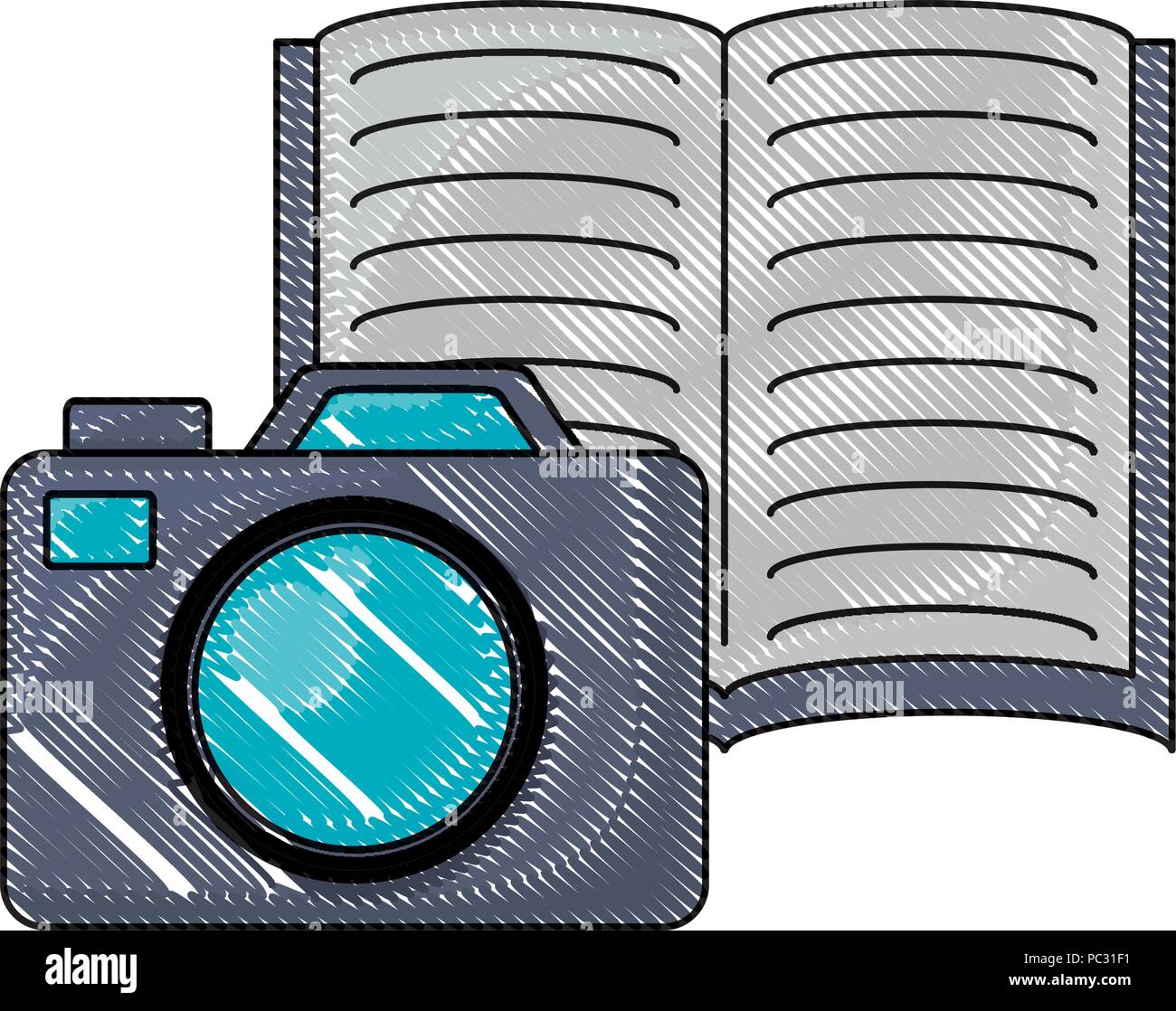 photographic camera and book icon over white background, vector ...