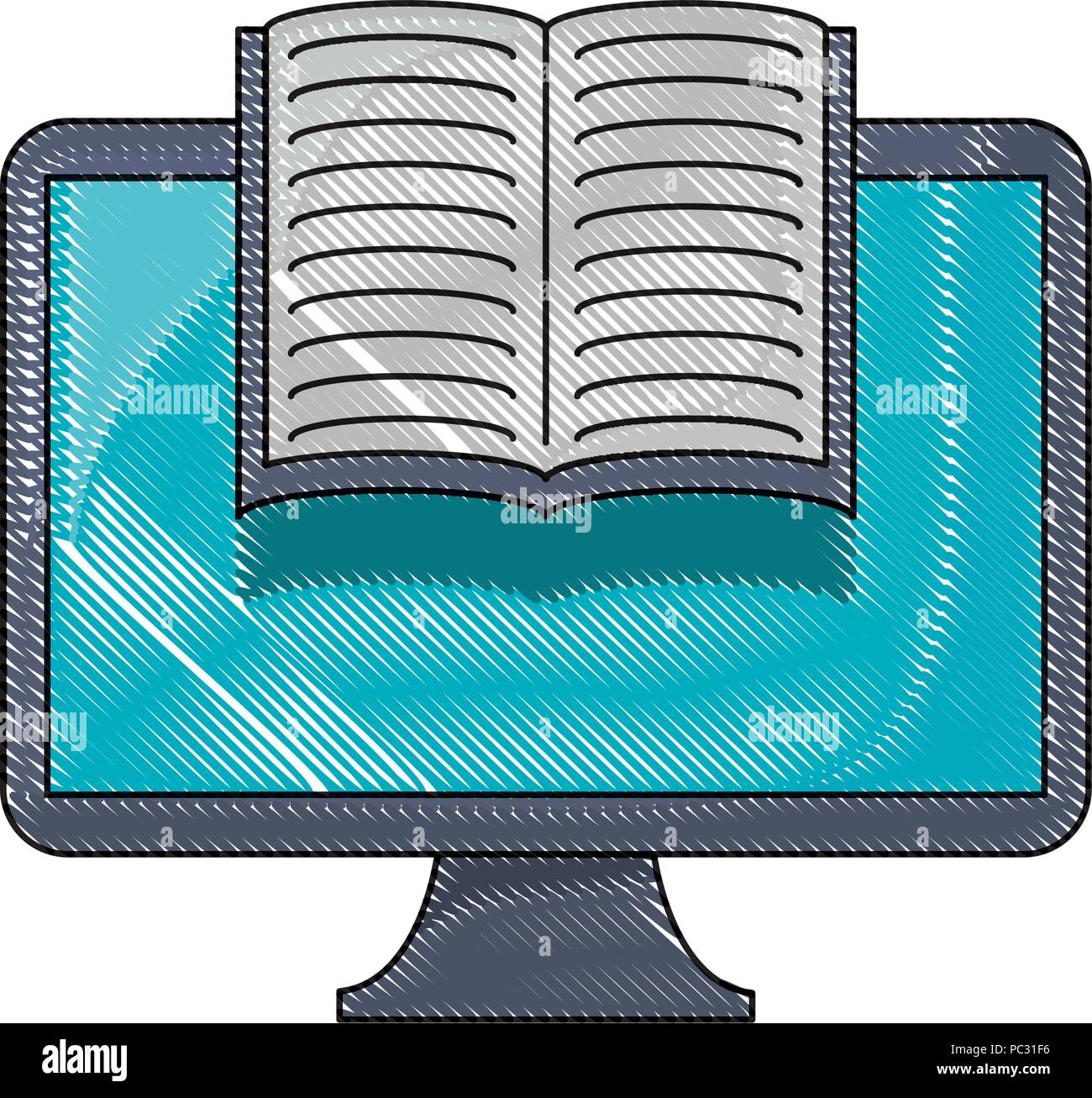 computer with book icon over white background, vector illustration ...