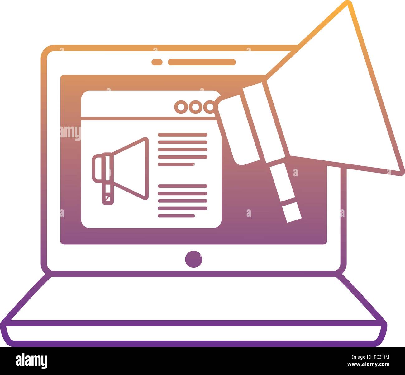 laptop computer with megaphone icon over white background, vector ...