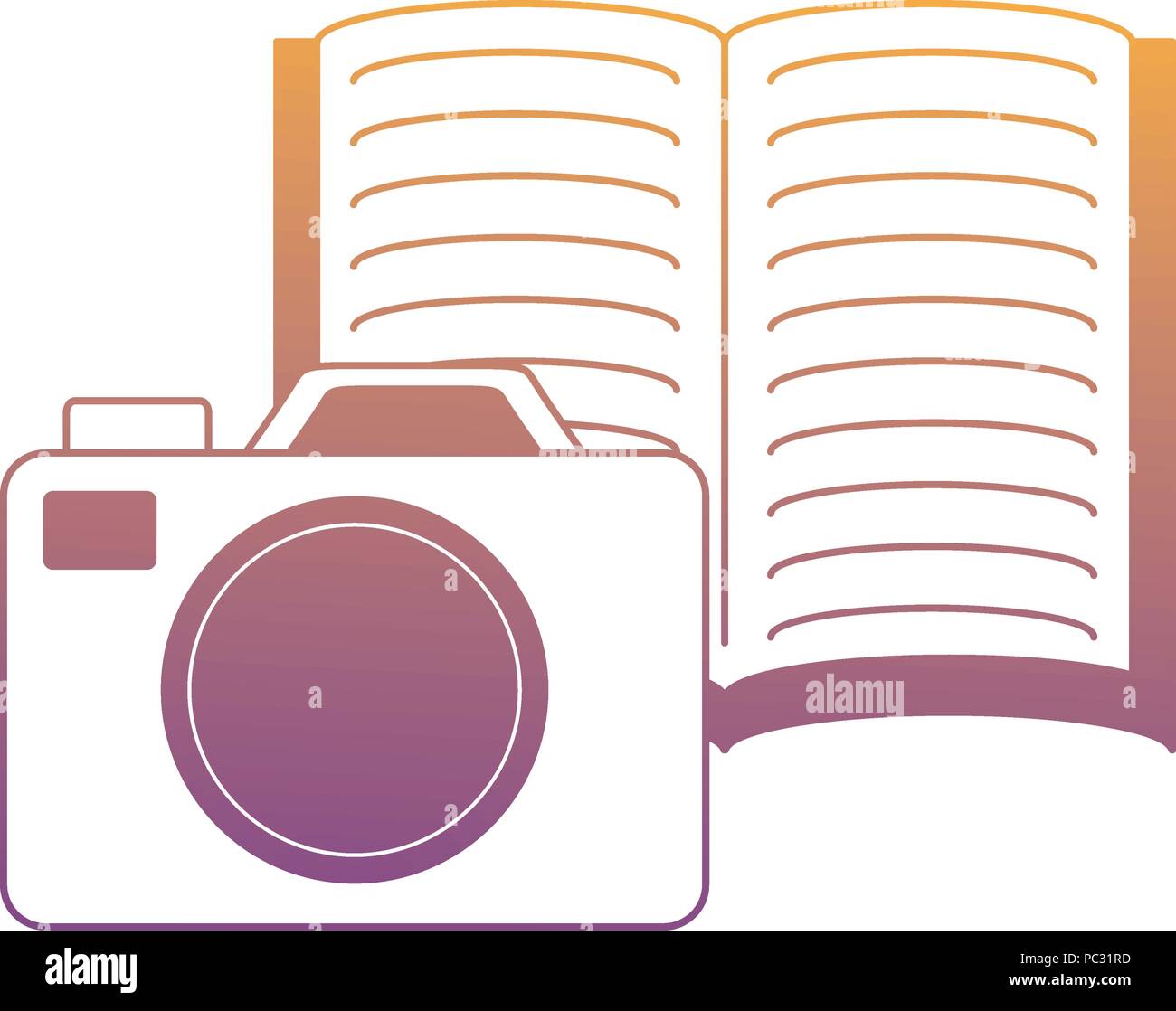 photographic camera and book icon over white background, vector ...