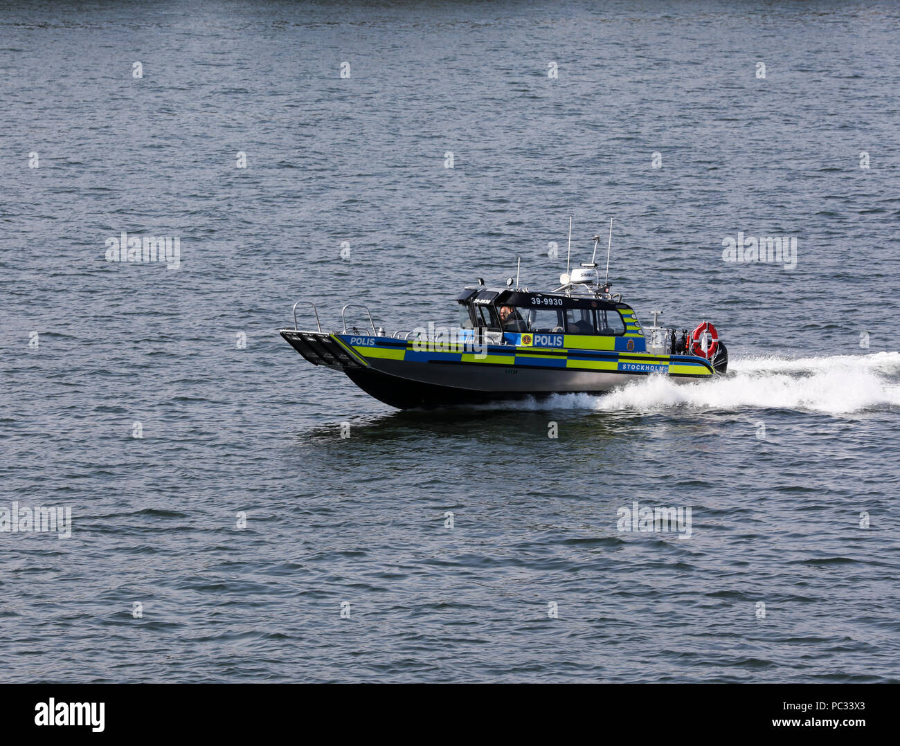 Swedish Police boat Stock Photo