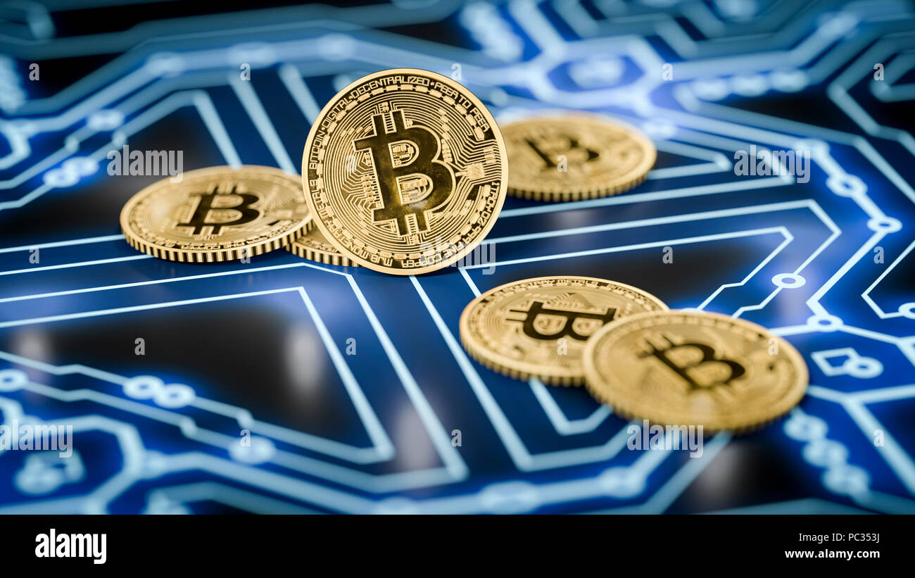 3d rendering of a some bitcoin coins on a dark electronic background Stock  Photo - Alamy