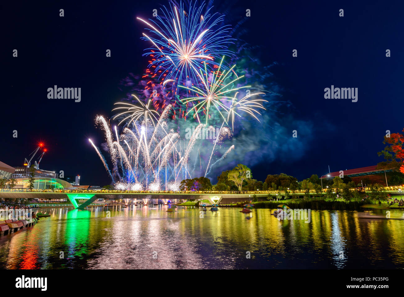 Australia Day fireworks in Elder Park, Adelaide city viewed accross